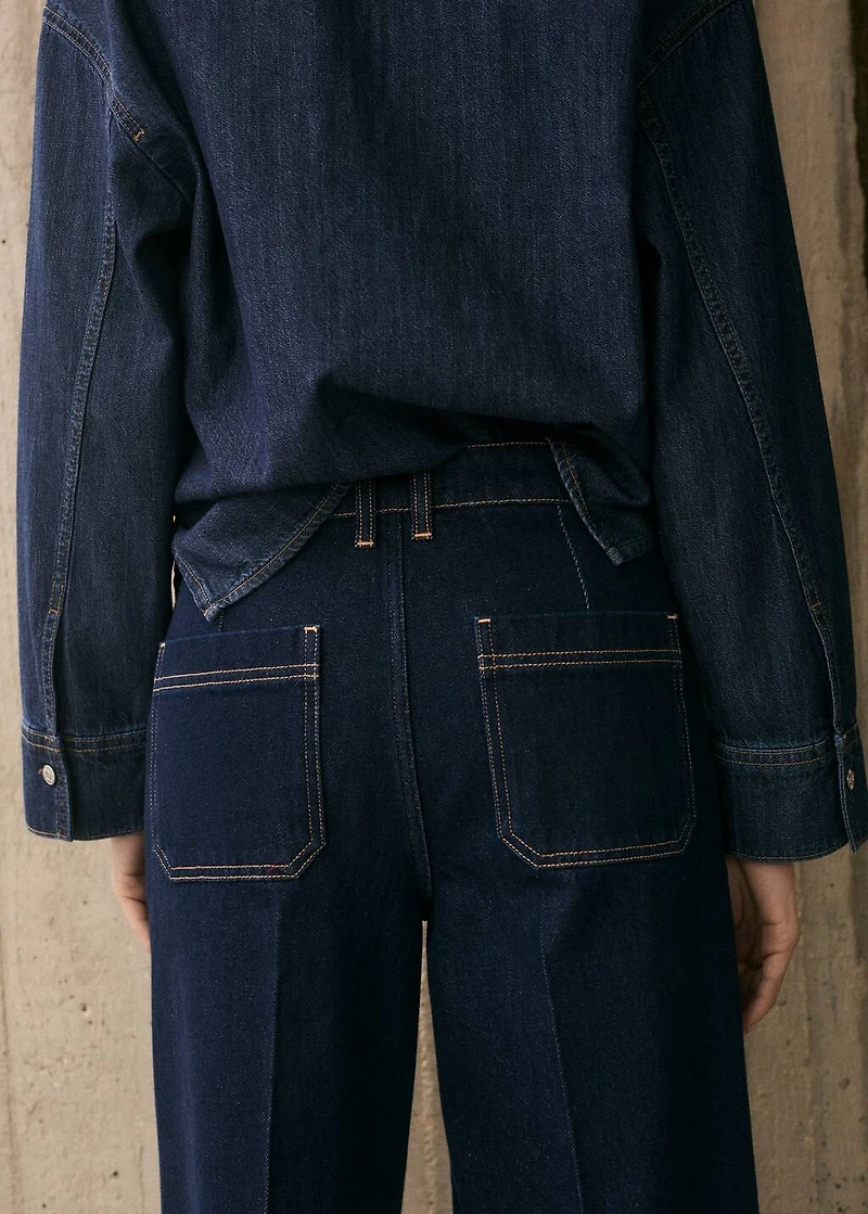 High-rise wide leg rinse-wash jeans