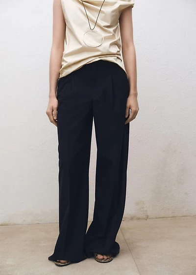 Wide leg wool-blend pleated pants