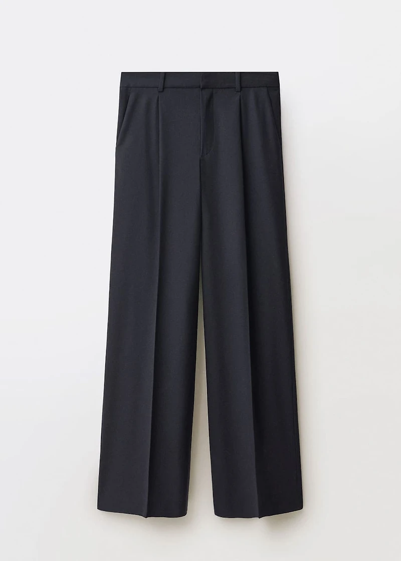 Wide leg wool-blend pleated pants
