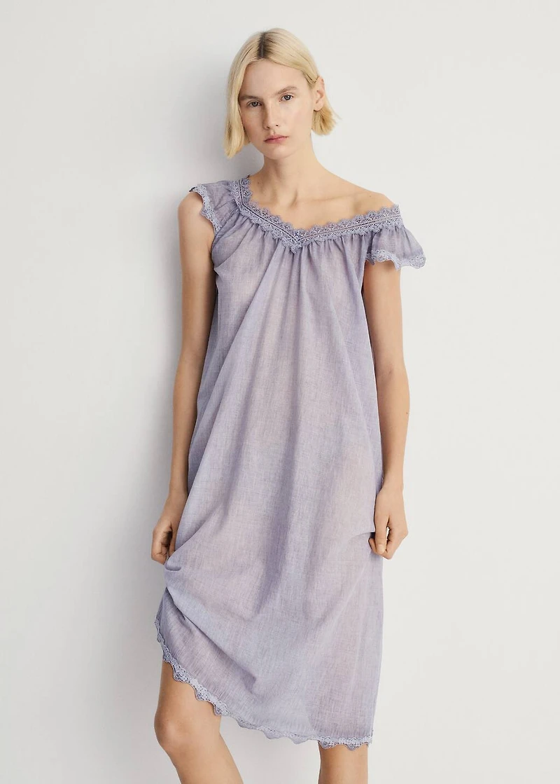 Overdyed lace cotton nightdress