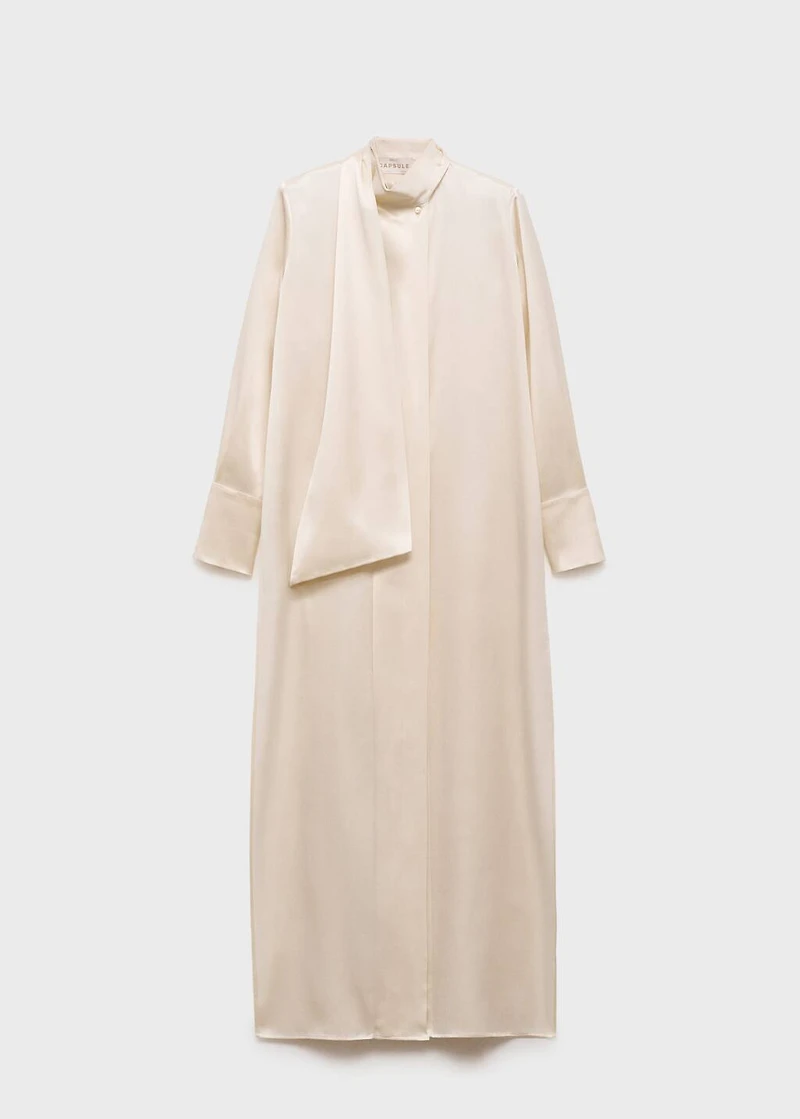 Cape-style silk dress with bow neck