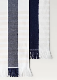 Beach towel with multi-colored stripes and fringes