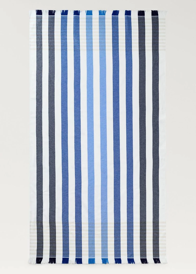 Beach towel with multi-colored stripes and fringes