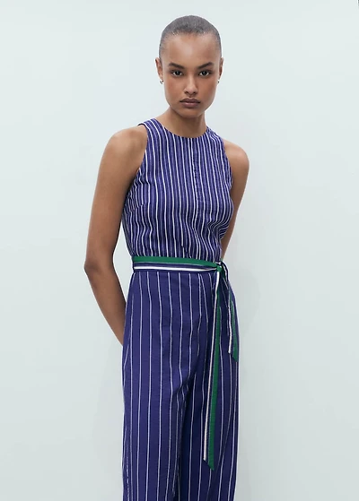 Striped jumpsuit with belt