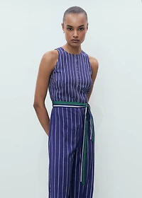 Striped jumpsuit with belt