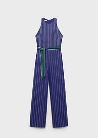 Striped jumpsuit with belt