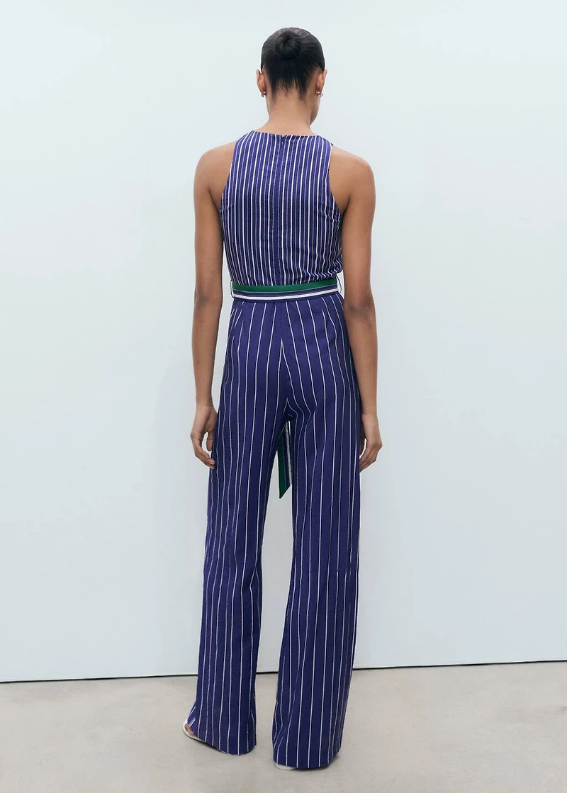 Striped jumpsuit with belt