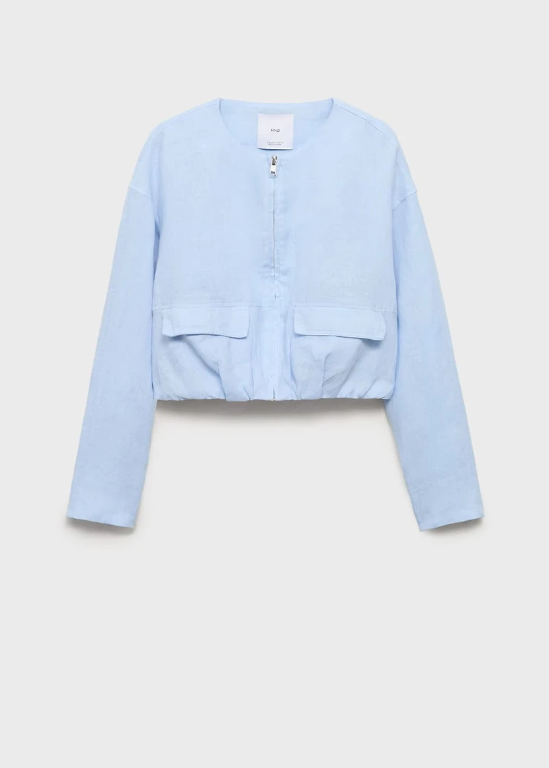 Cropped linen jacket with pockets