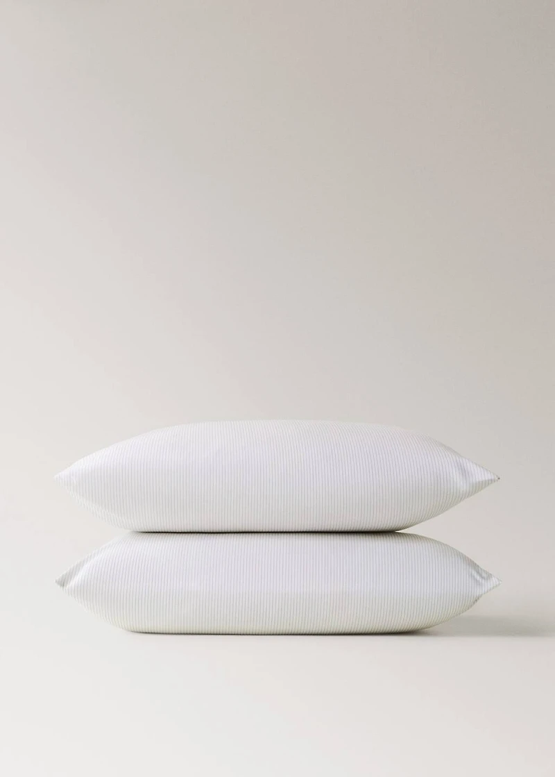 Two percale cotton fine-stripe pillowcases 60x60 cm