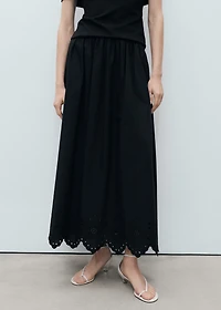 Cotton skirt with embroidered hem