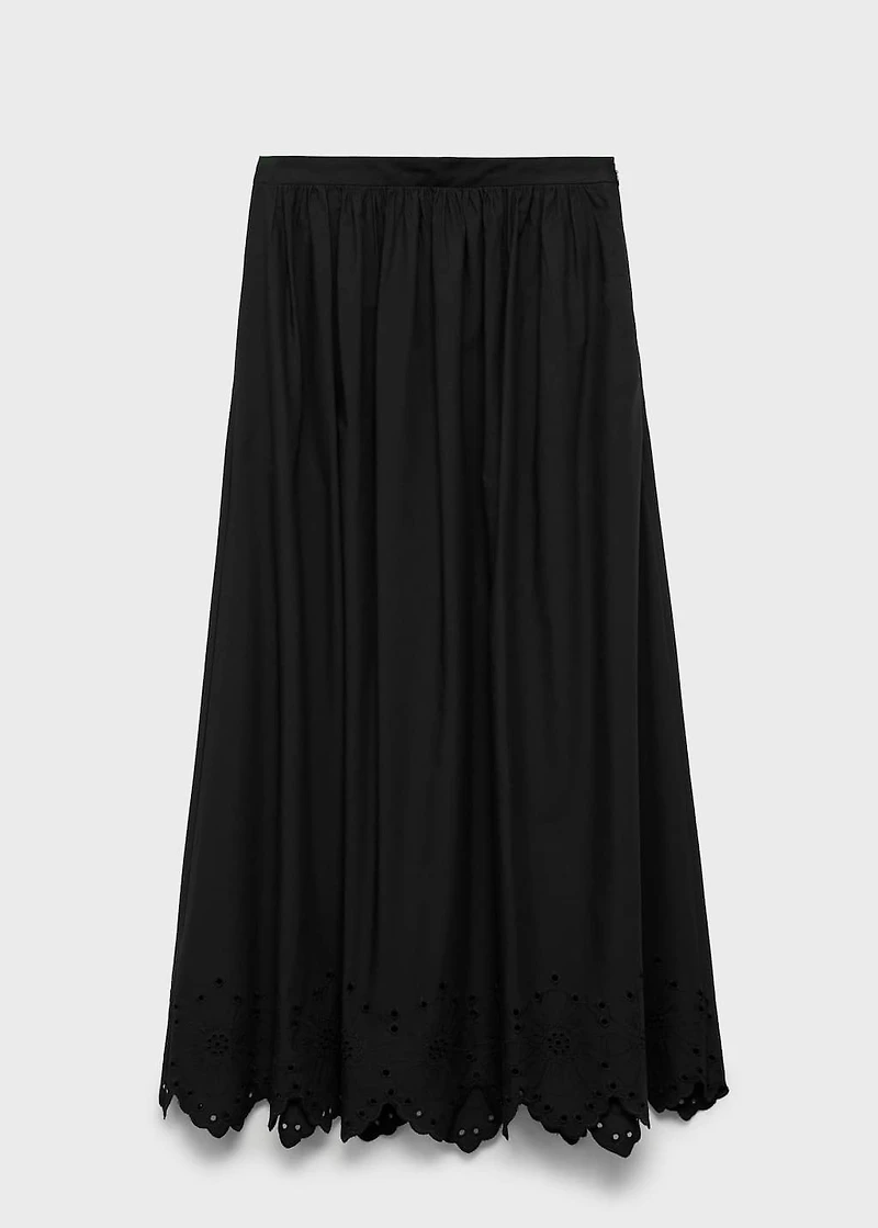Cotton skirt with embroidered hem