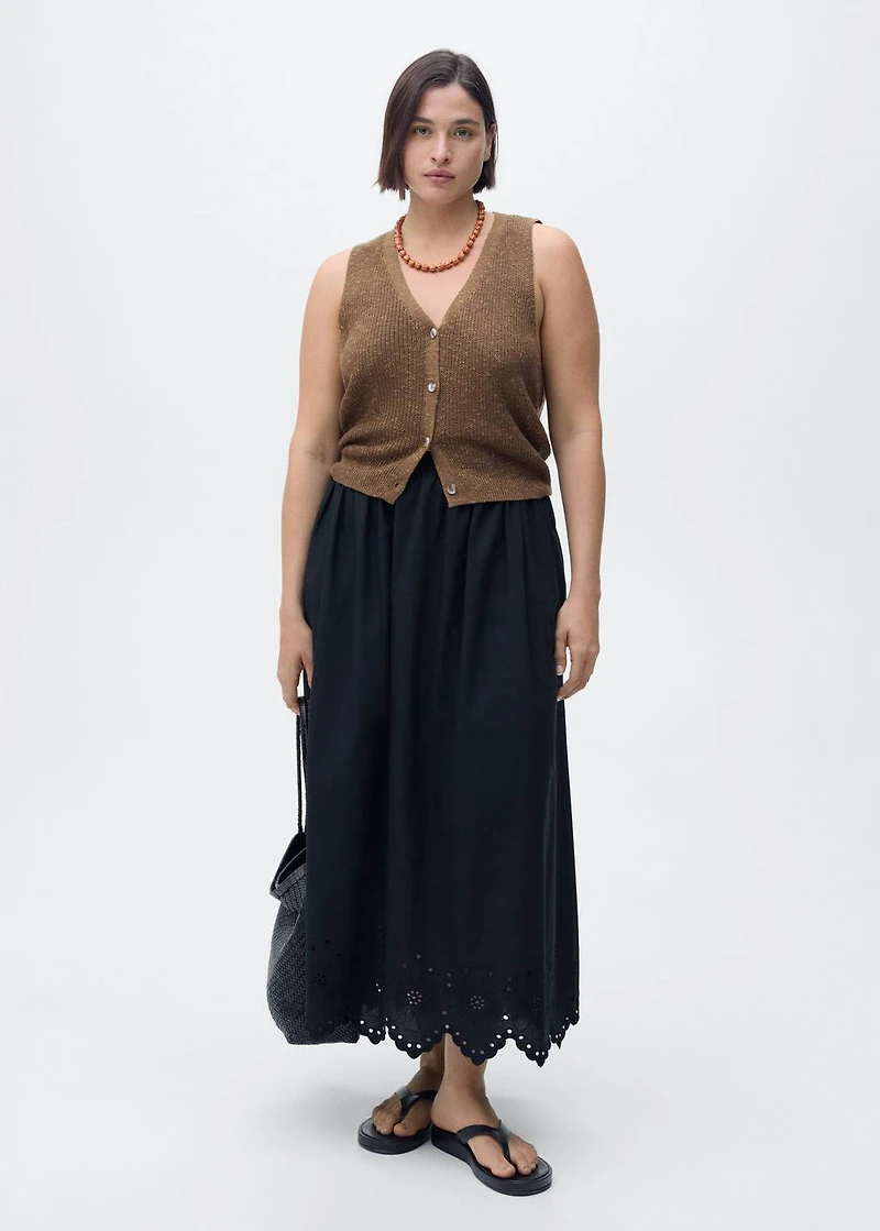 Cotton skirt with embroidered hem