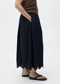 Cotton skirt with embroidered hem
