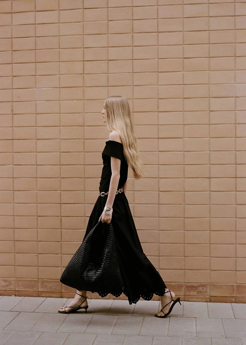 Cotton skirt with embroidered hem