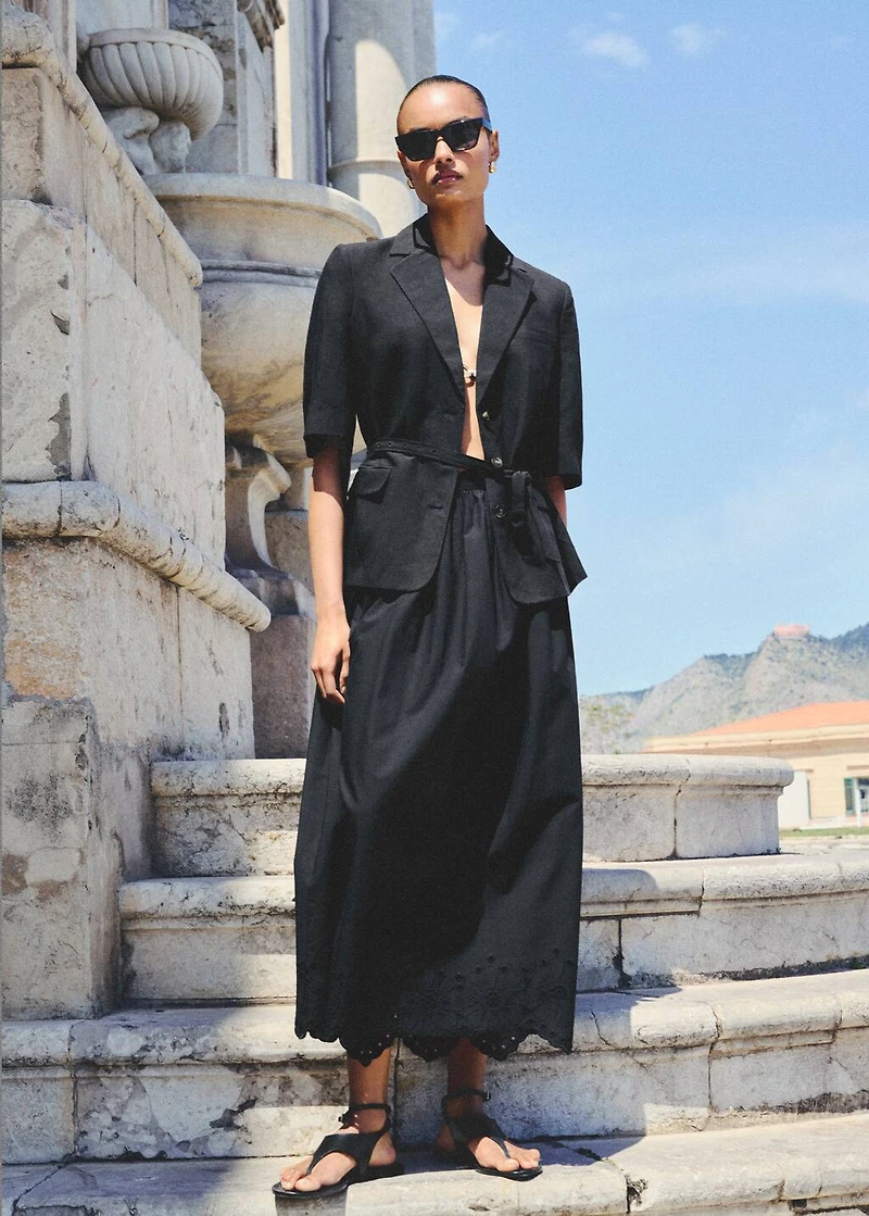 Cotton skirt with embroidered hem