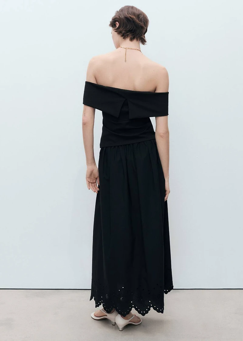 Cotton skirt with embroidered hem