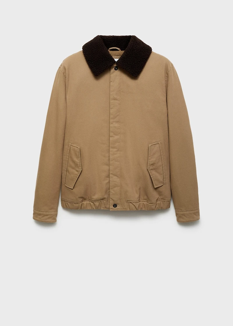 Quilted jacket with sheepskin collar