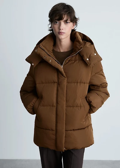 Midi quilted anorak with hood