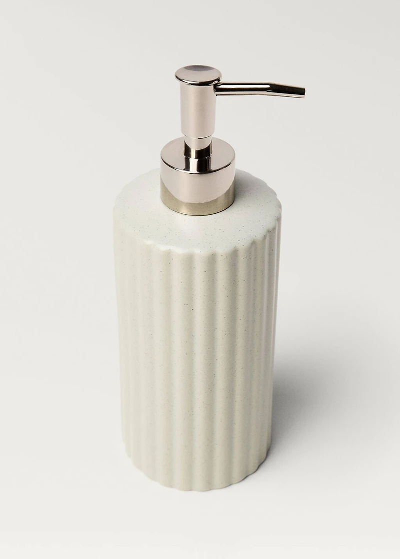 Striped stoneware soap dispenser
