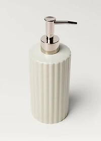 Striped stoneware soap dispenser