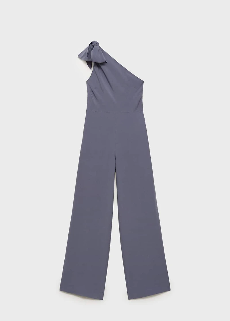 Asymmetrical satin jumpsuit with bow