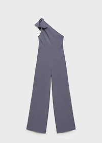 Asymmetrical satin jumpsuit with bow