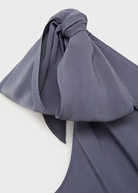 Asymmetrical satin jumpsuit with bow