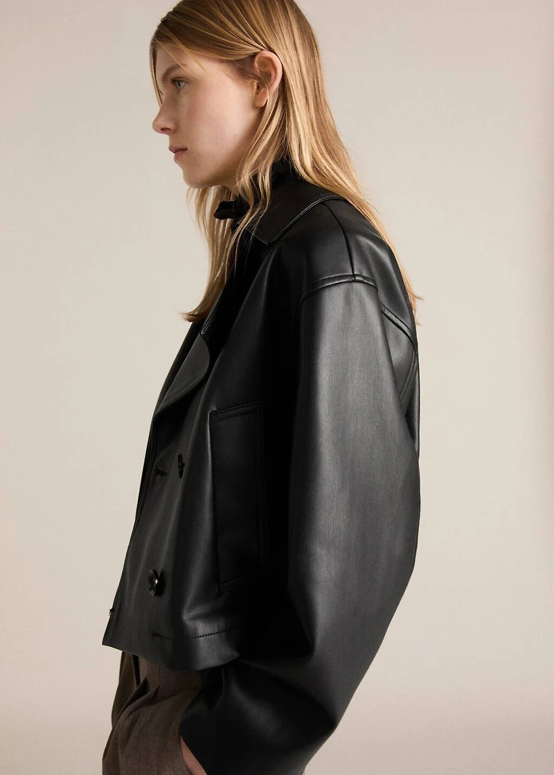 Leather-effect cropped jacket