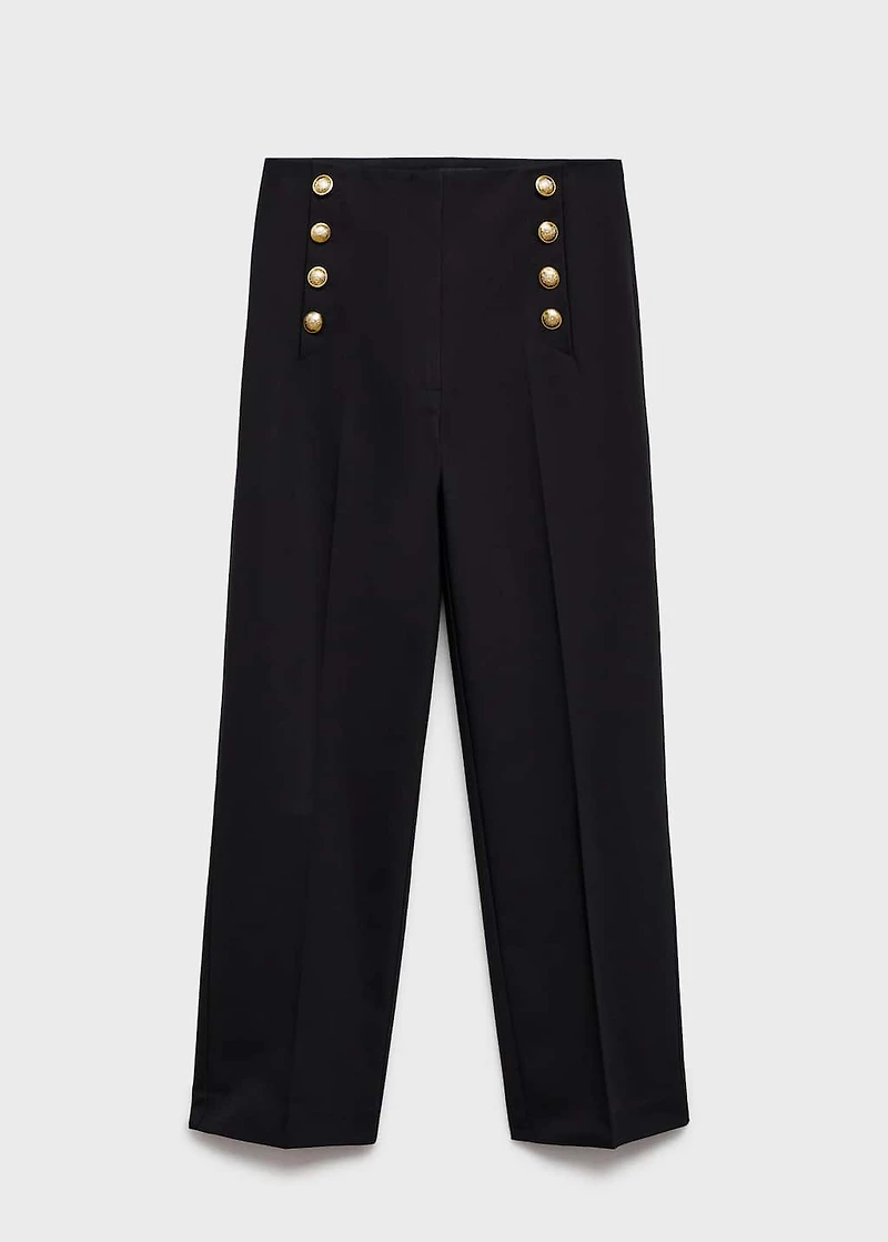 Straight pants with jewel buttons