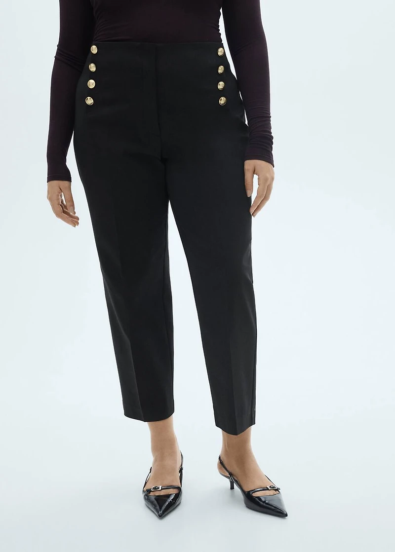 Straight pants with jewel buttons