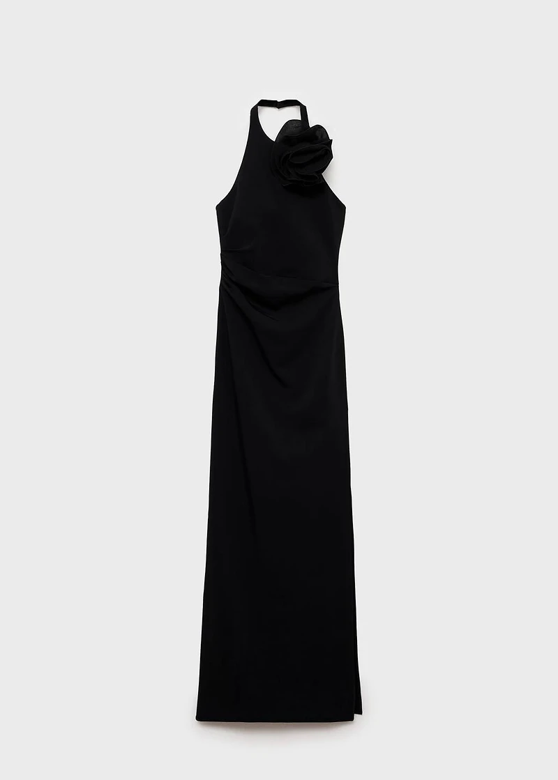 Draped halter-neck dress with flower motif
