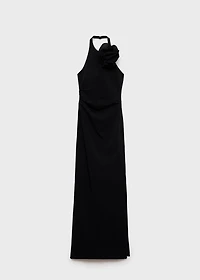 Draped halter-neck dress with flower motif