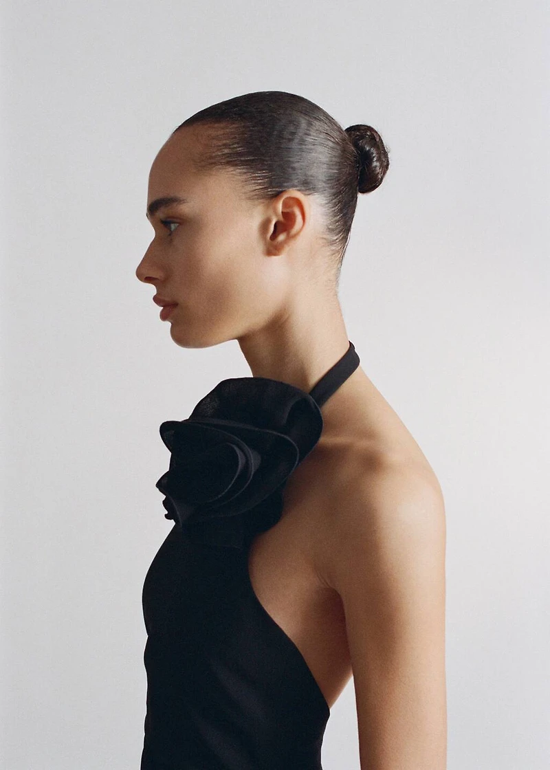Draped halter-neck dress with flower motif