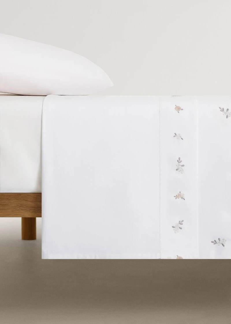 Cotton percale embroidered-flower children's top sheet for 90 cm bed