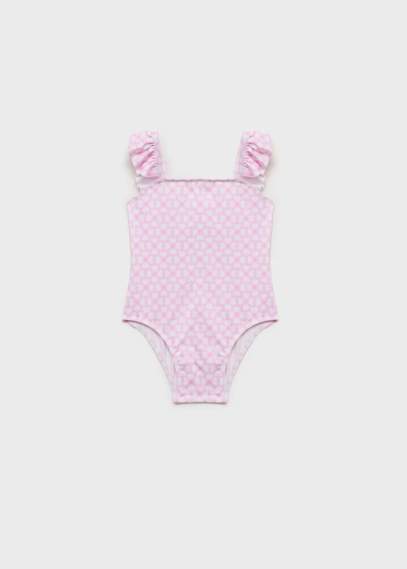 Printed swimsuit with ruffled straps