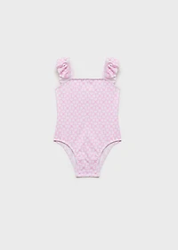 Printed swimsuit with ruffled straps