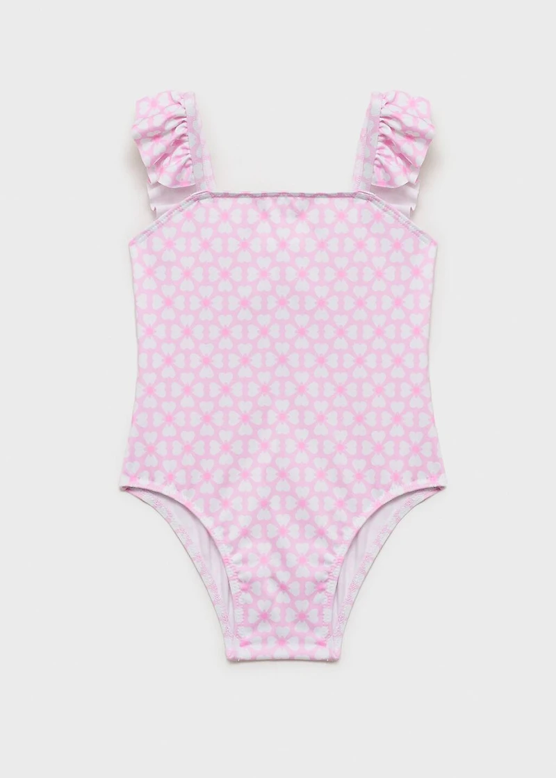 Printed swimsuit with ruffled straps