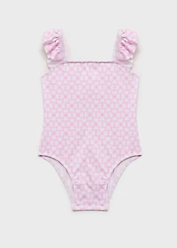 Printed swimsuit with ruffled straps