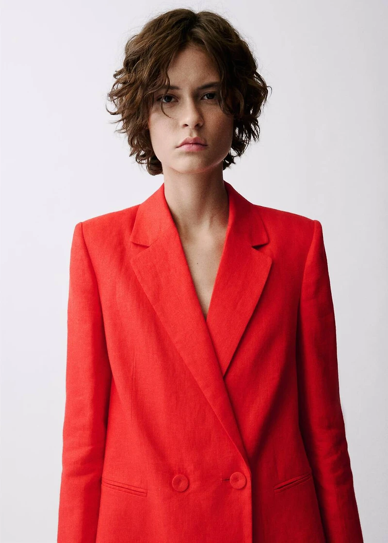 Double-breasted linen suit blazer