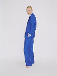 Wide-leg pleated suit pants