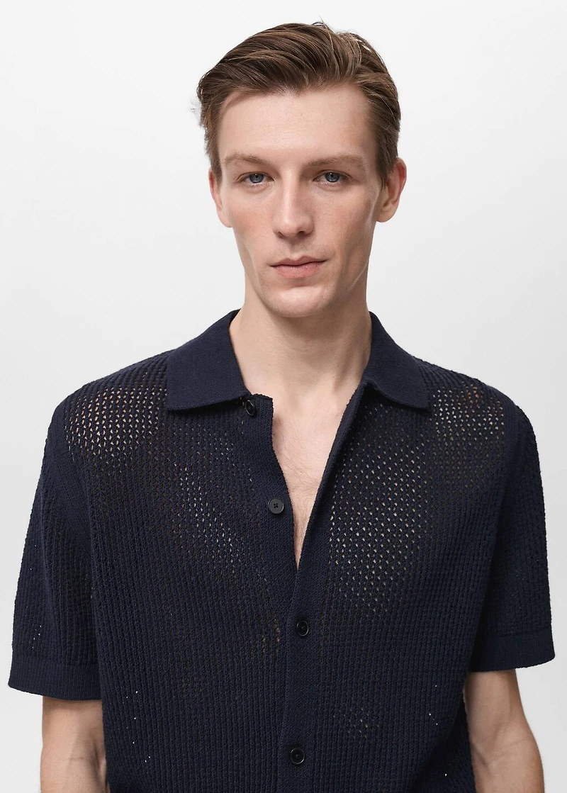 Openwork knitted cotton shirt