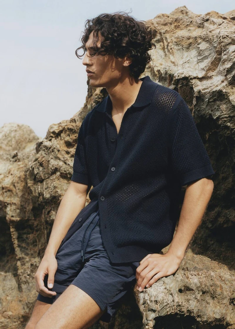 Openwork knitted cotton shirt