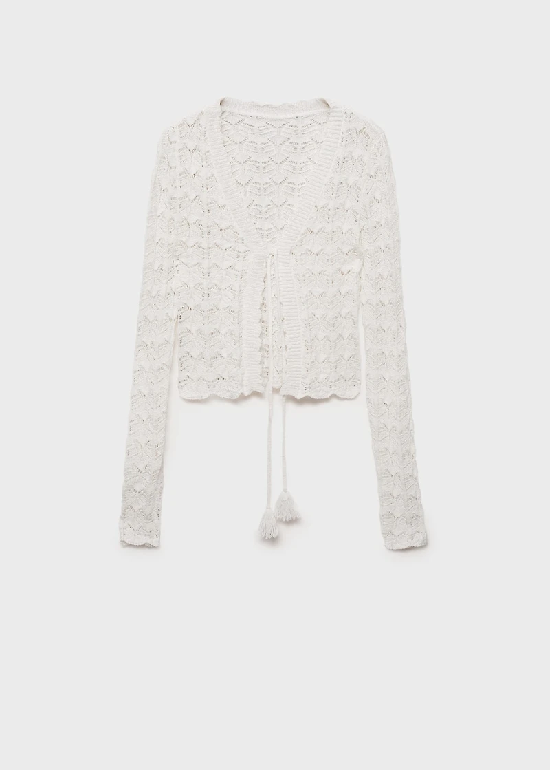 Crochet cardigan with bow closure