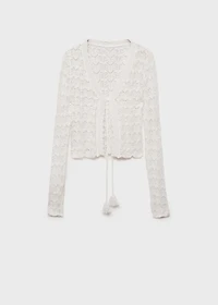 Crochet cardigan with bow closure