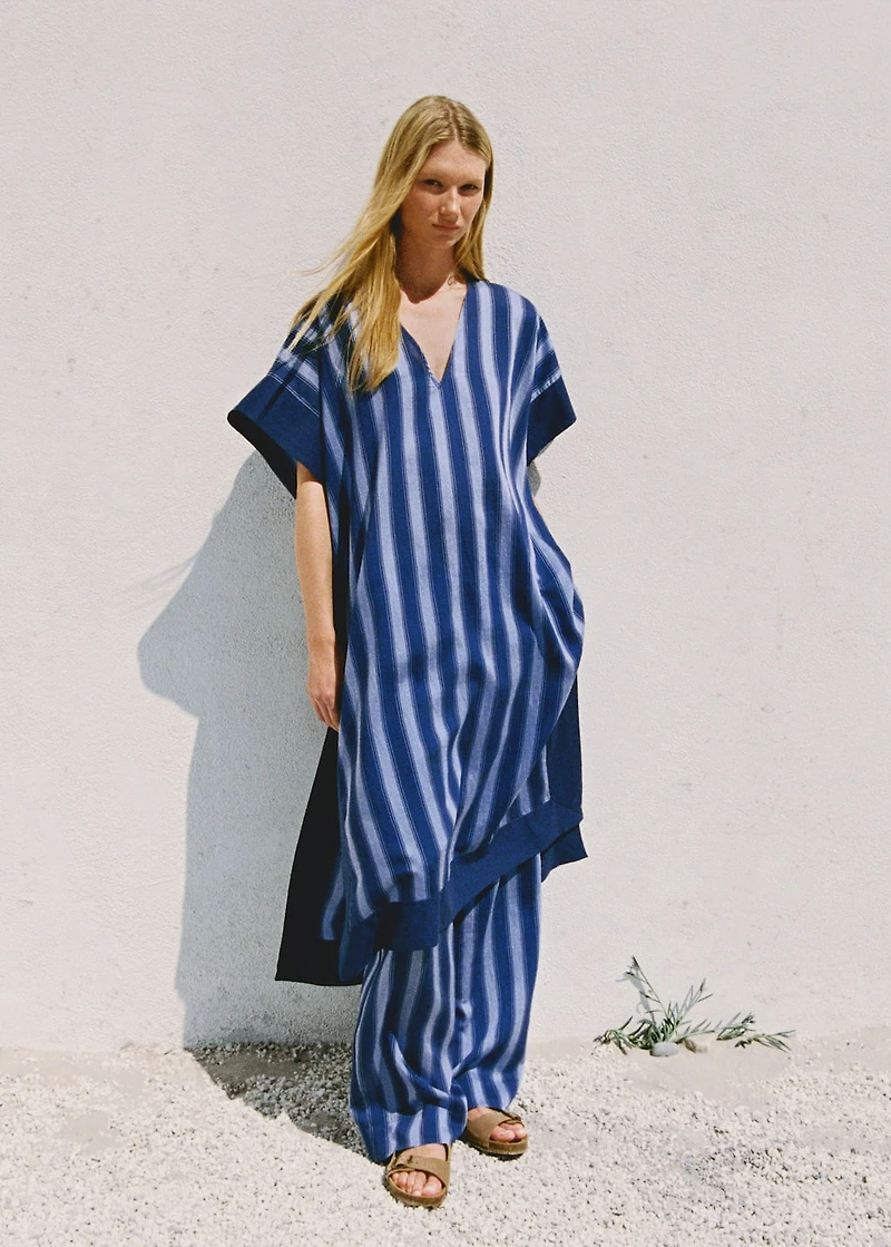 Lyocell two-tone caftan with woven stripe