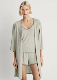 Cotton robe with contrasting lace