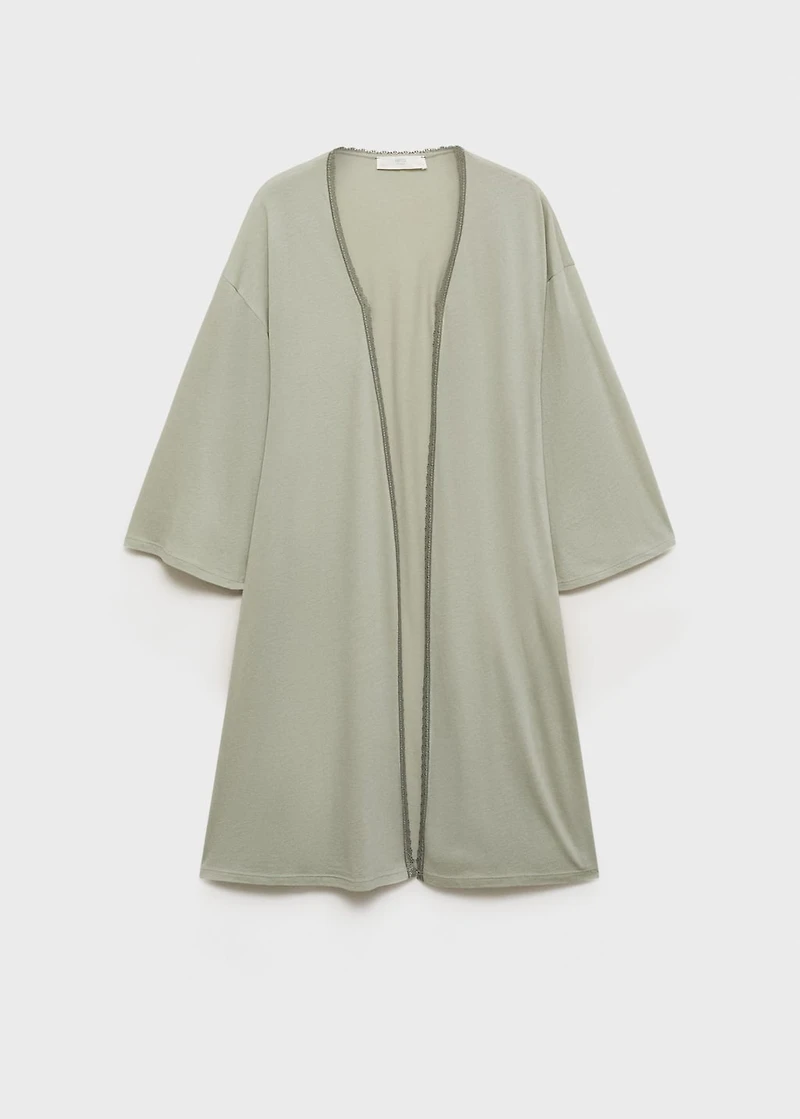 Cotton robe with contrasting lace