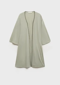 Cotton robe with contrasting lace