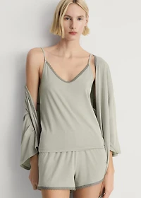 Cotton robe with contrasting lace