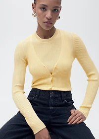 V-neck rib-knit cardigan